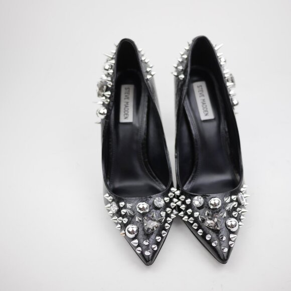 STEVE MADDEN Women's 10 Black stiletto high heels closed toe pump silver studded - Picture 6 of 13